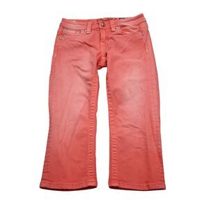 Miss Me Pants Girls 14 Orange Capri Low Rise Rhinestone Pocket Zip Denim Jeans